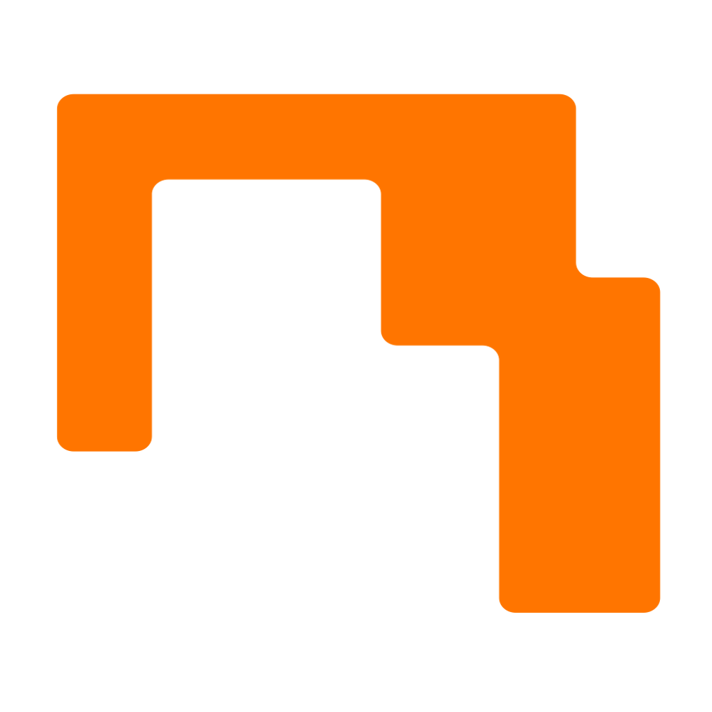 An orange, abstract shape with rounded corners.