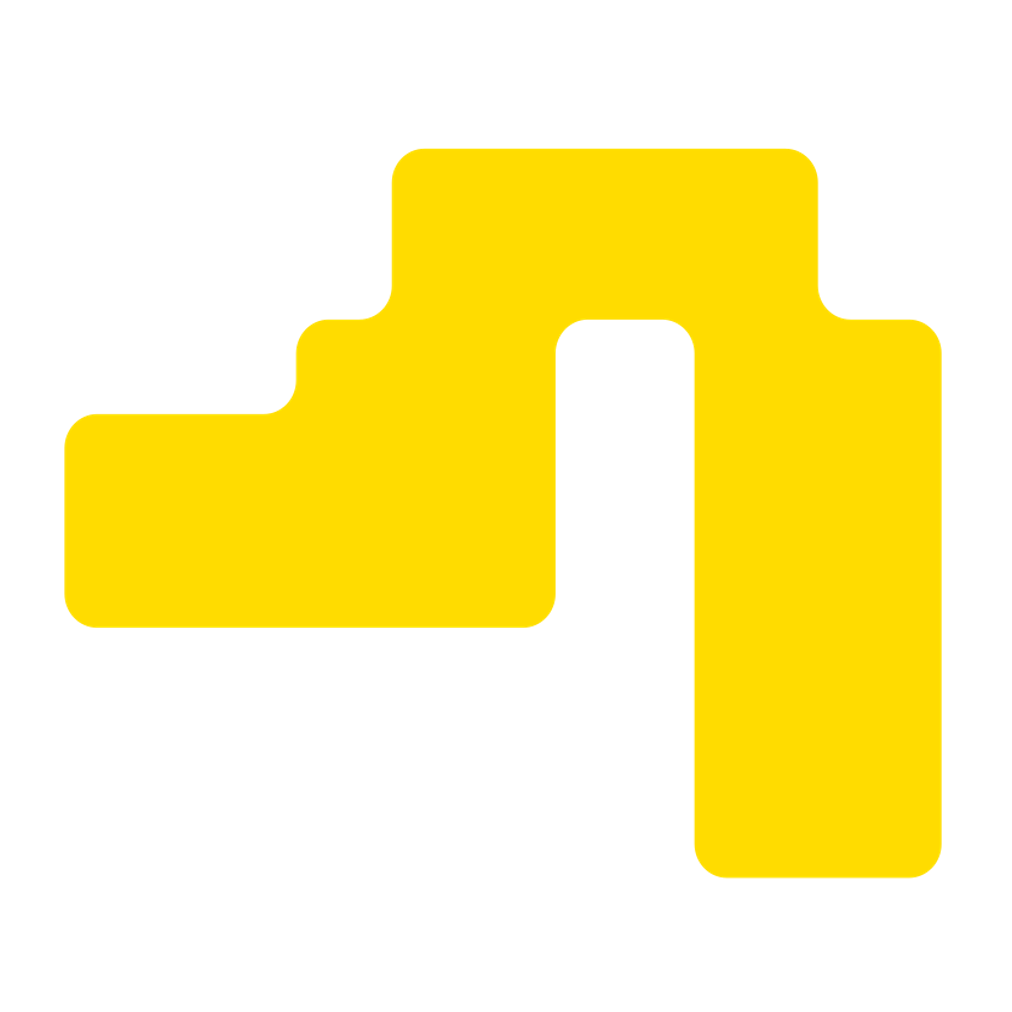 A yellow, abstract shape with rounded corners.