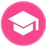 Pink circular icon with a white graduation cap symbol in the centre.